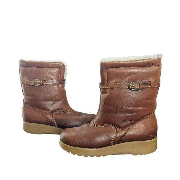 Vintage Sherpa Shearling Lined Leather Platform Boot Rubber Sole 70’s Dexter 8 - Picture 11 of 13